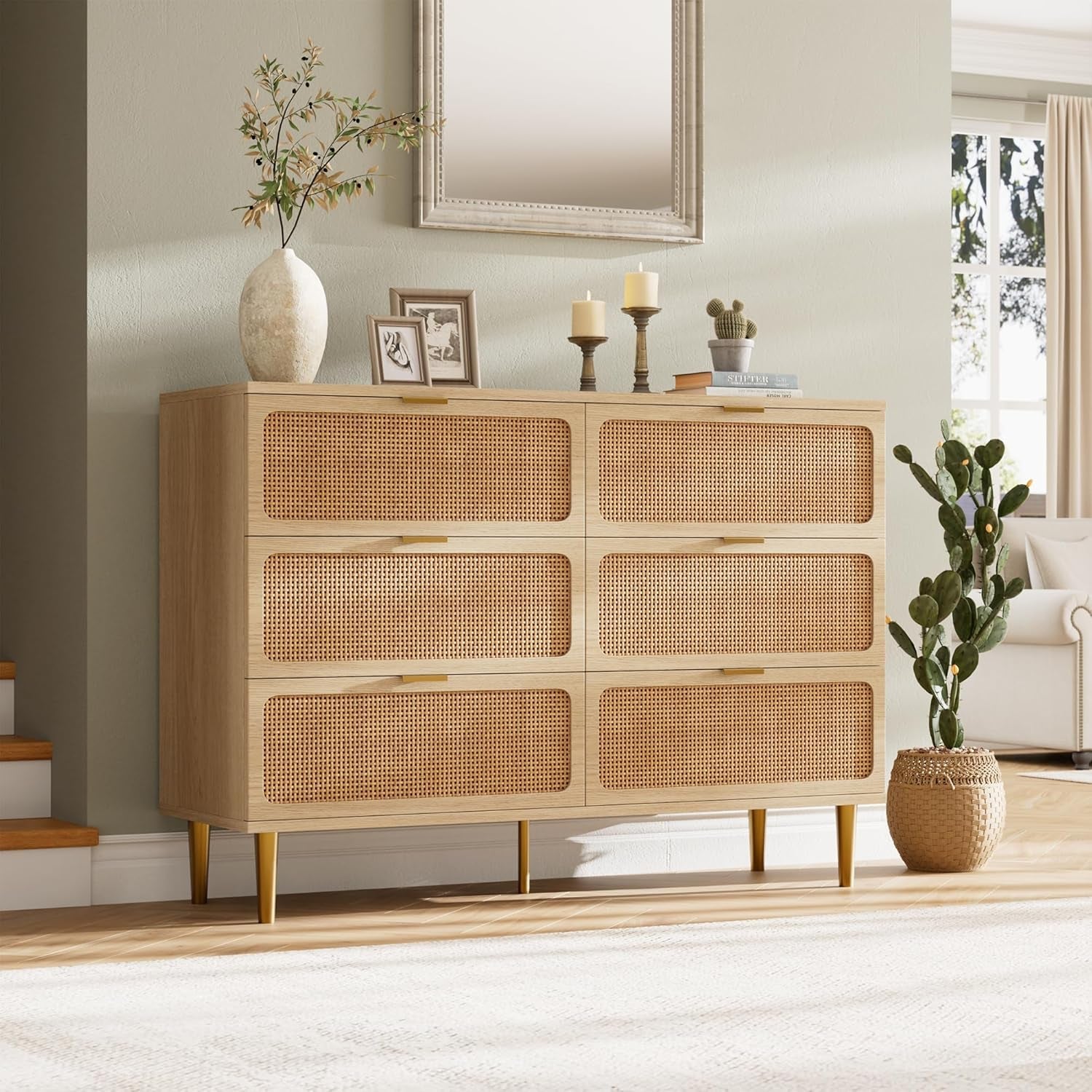 Handwoven Rattan Dresser With Deep Storage Drawers-2