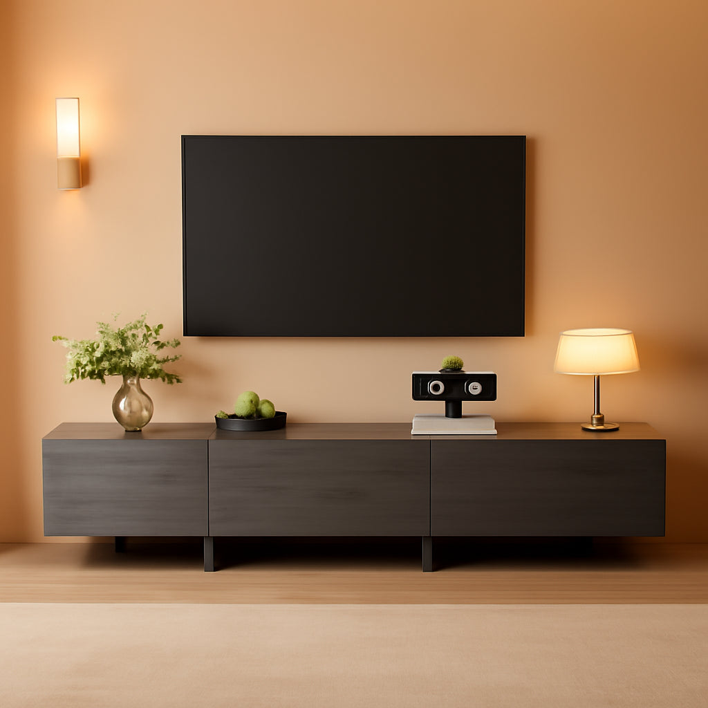 76 Inch Modern TV Stand Grey Entertainment Center With Three Drawers