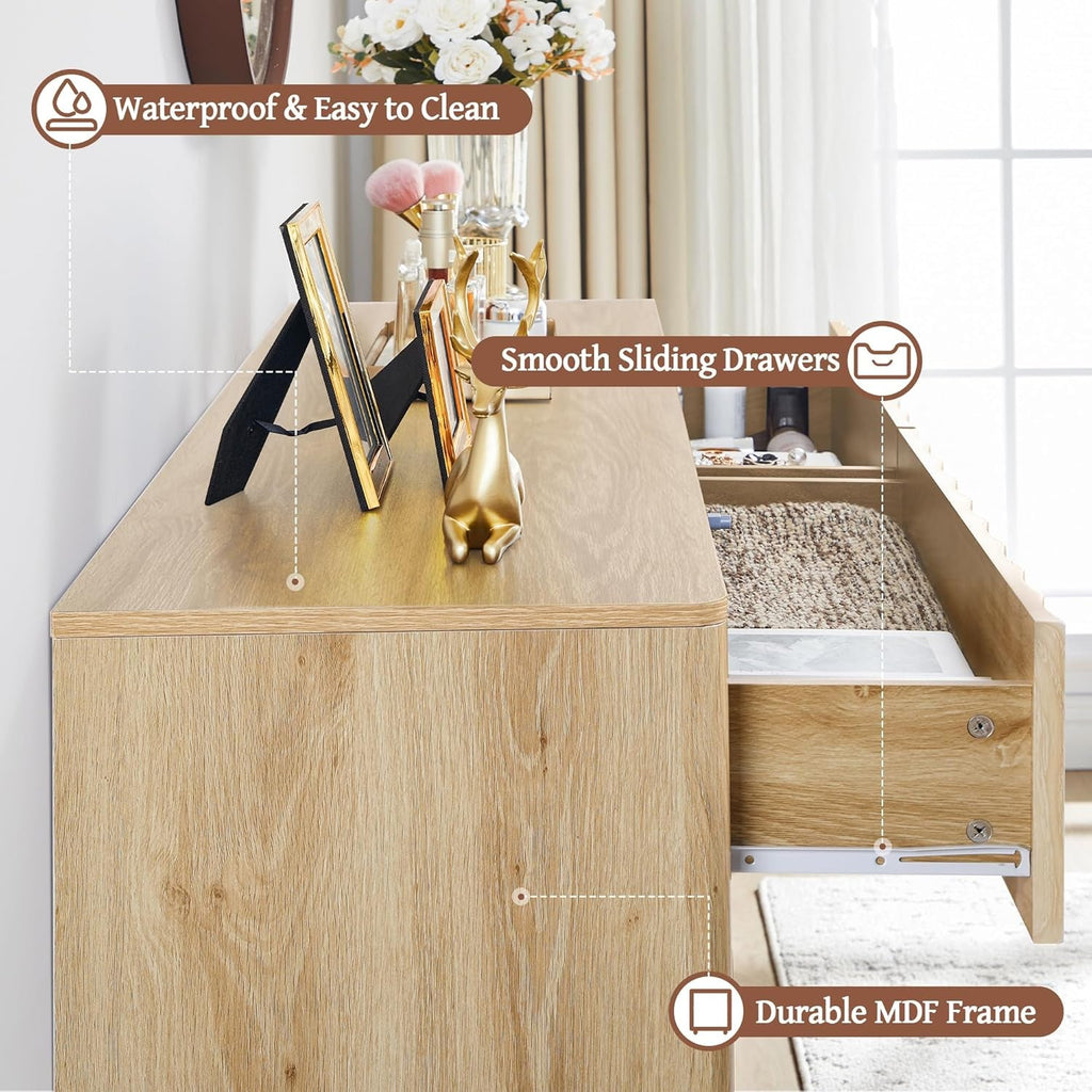 Fluted Six Drawer Dresser Walnut Finish FiftyThreeInchWide-4