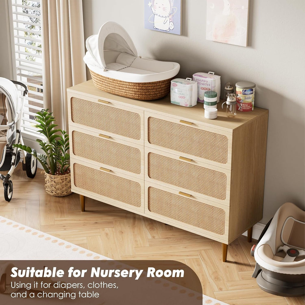 Handwoven Rattan Dresser With Deep Storage Drawers-4