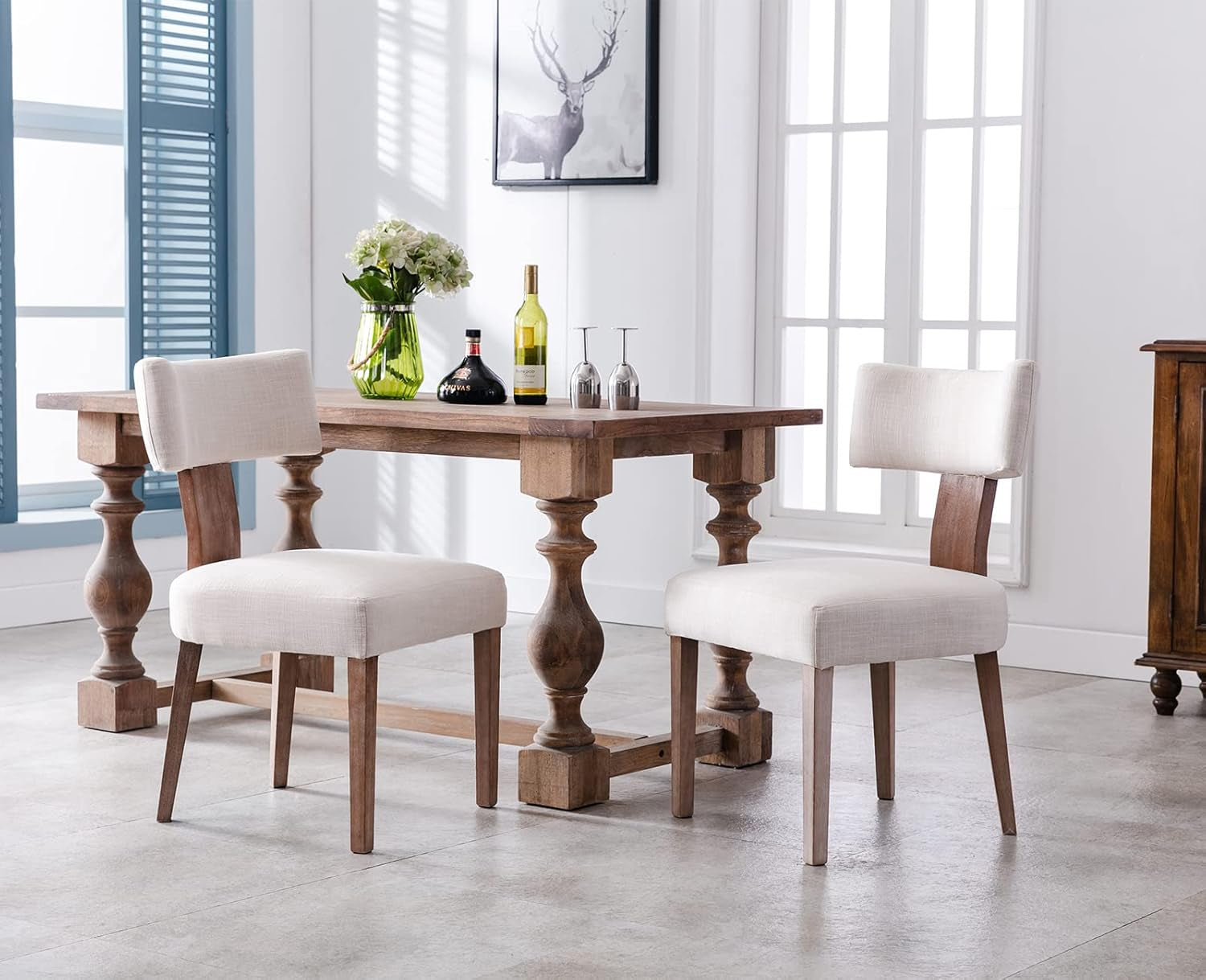 Beige Upholstered Mid Century Dining Chairs Collection-1