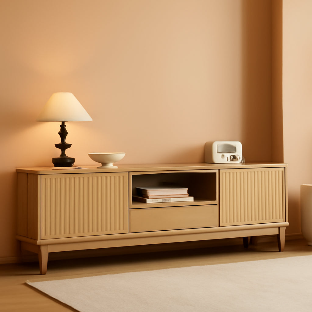 59 Inch Fluted TV Stand With Entertainment Center Storage-0