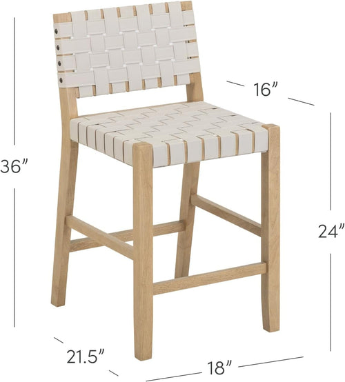 Mid Century Modern Bar Stool With Back In Off White Faux Leather-1