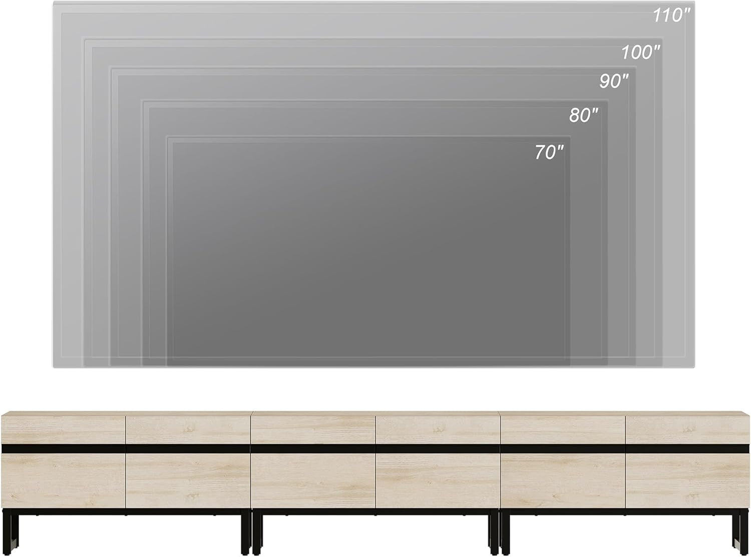 110 Inch TV Stand Solid Oak Finish With Hidden Storage-4