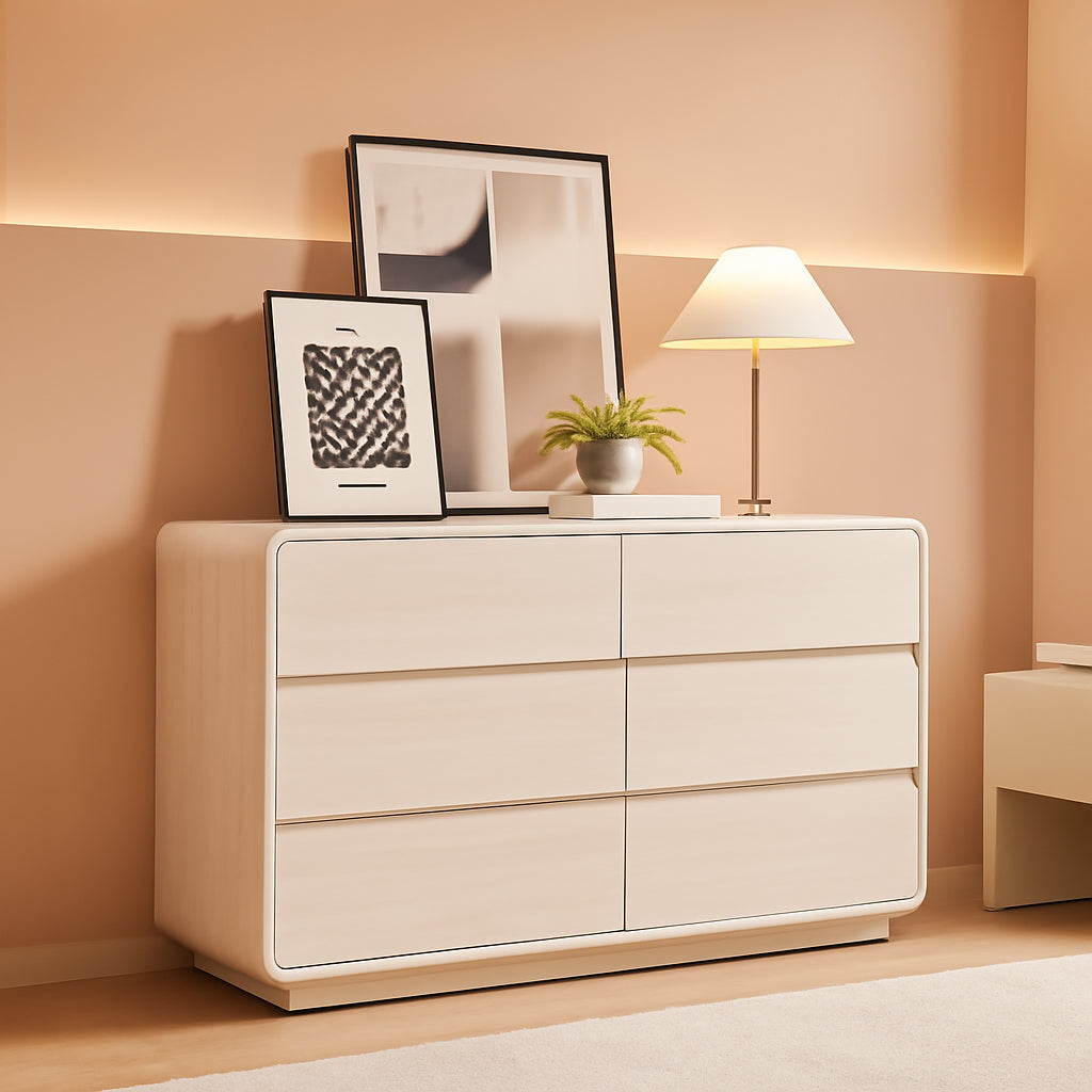 47 Inch White Dresser With Six Drawers Anti Tip Design-0