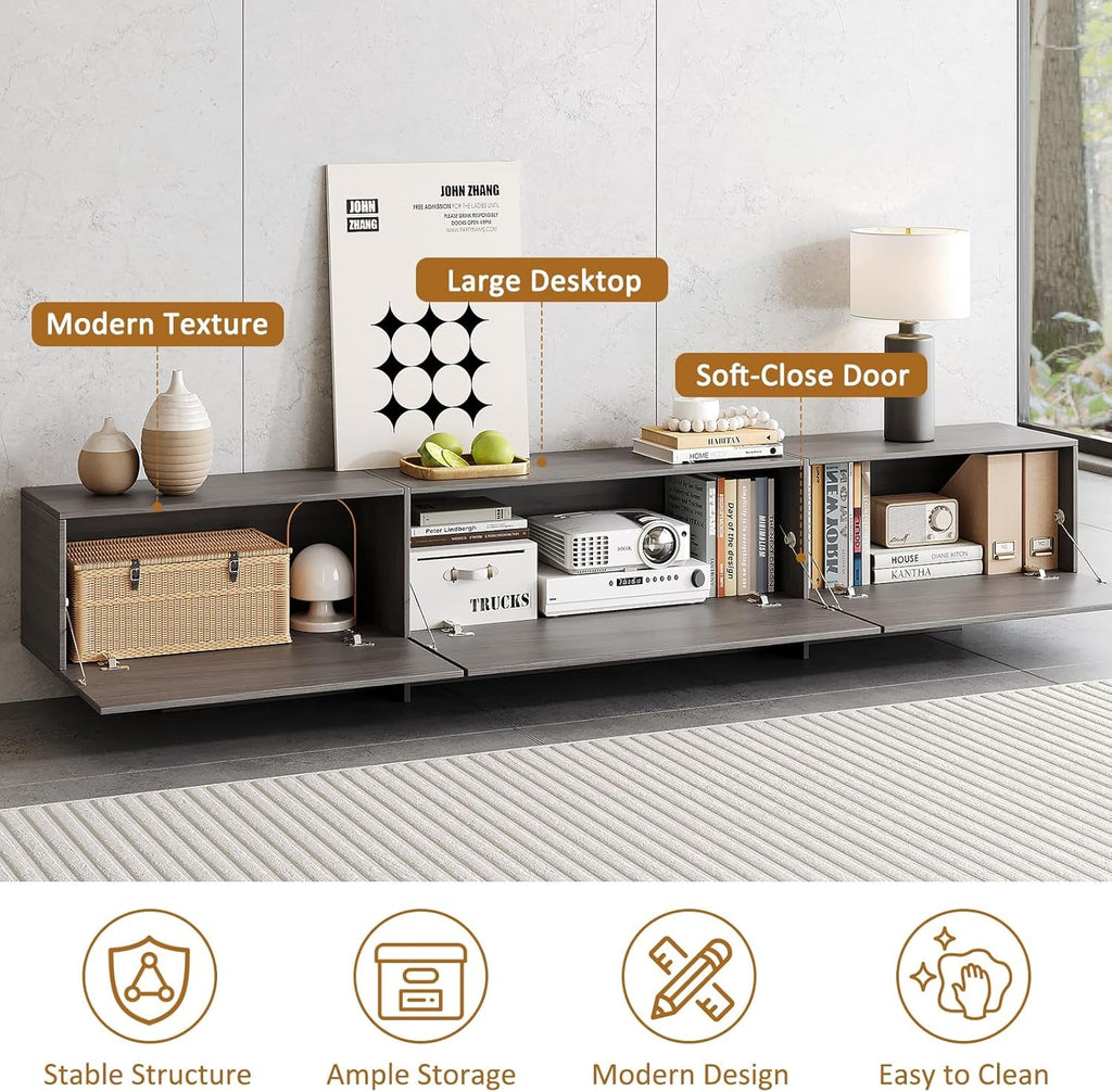 76 Inch Modern TV Stand Grey Entertainment Center With Three Drawers-2