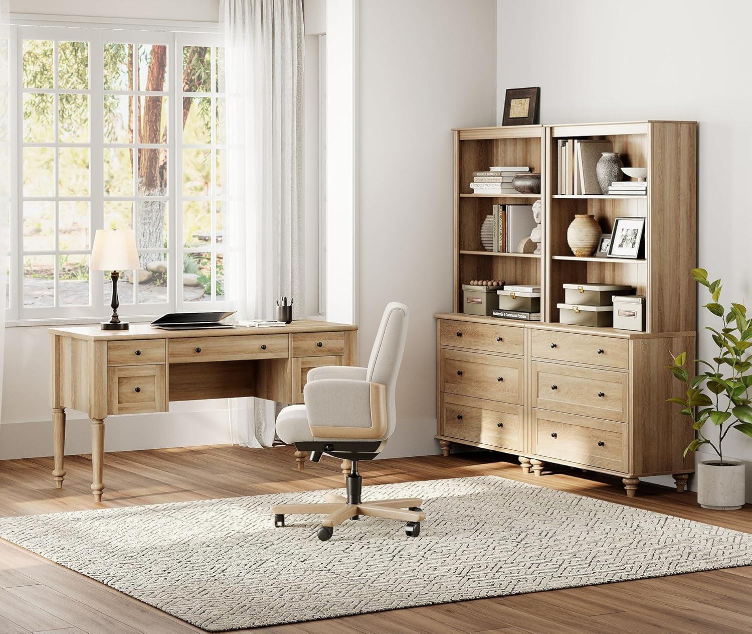 Oak Executive Workstation Set With Wireless Charging-1