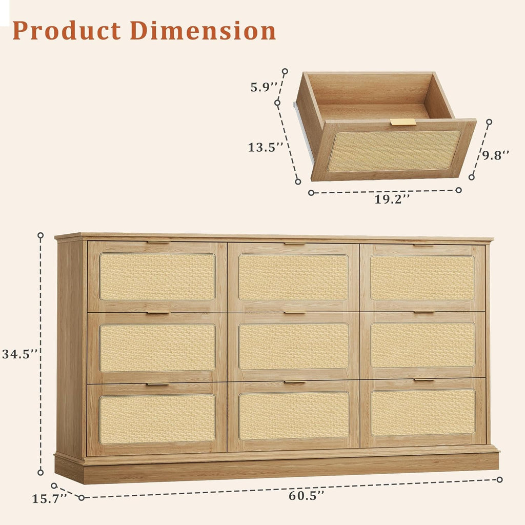 60 Inch SolidOak BohoInspired Dresser With Drawers-1