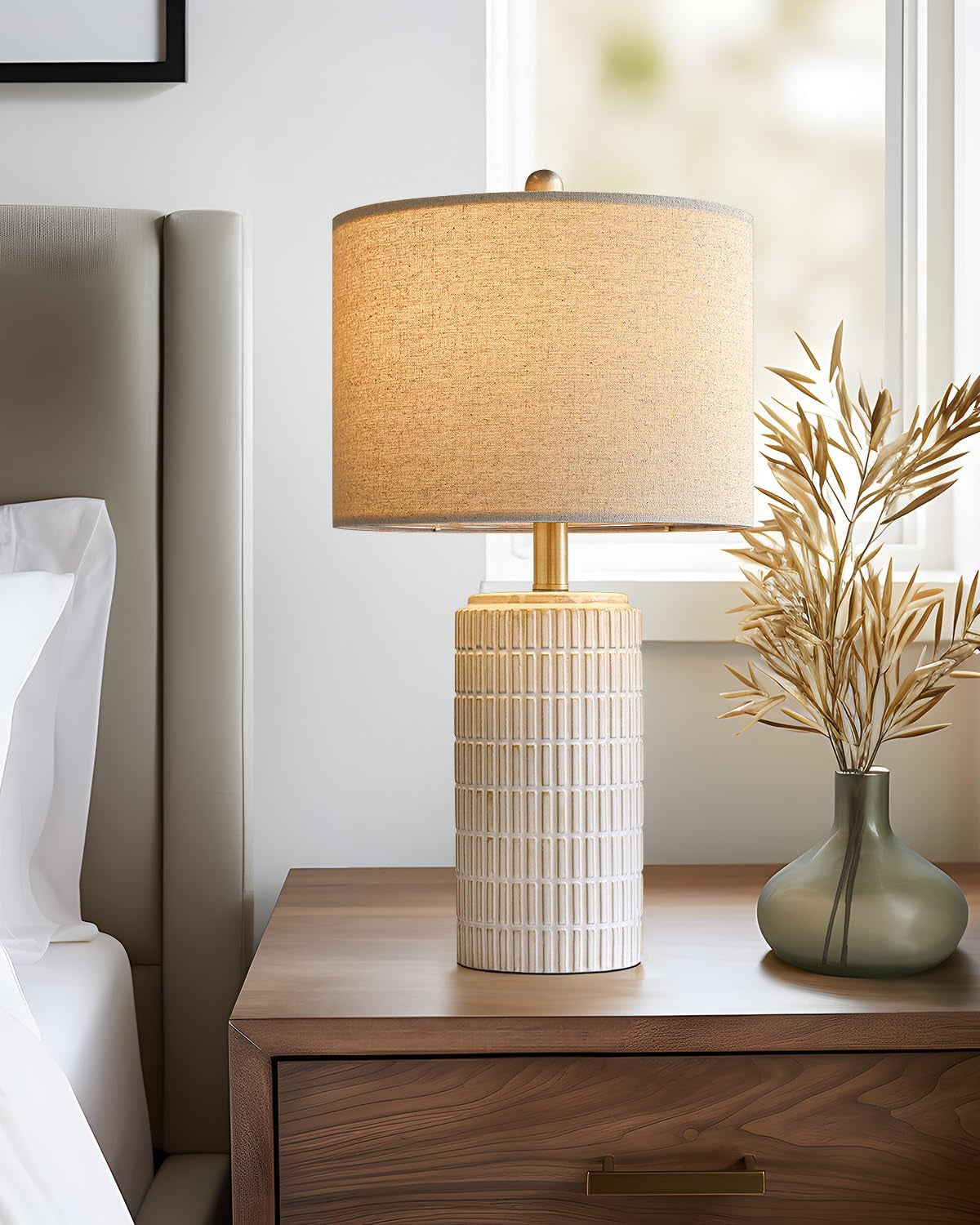 White Ceramic Bedside Table Lamp Twenty Three Inch Tall-4