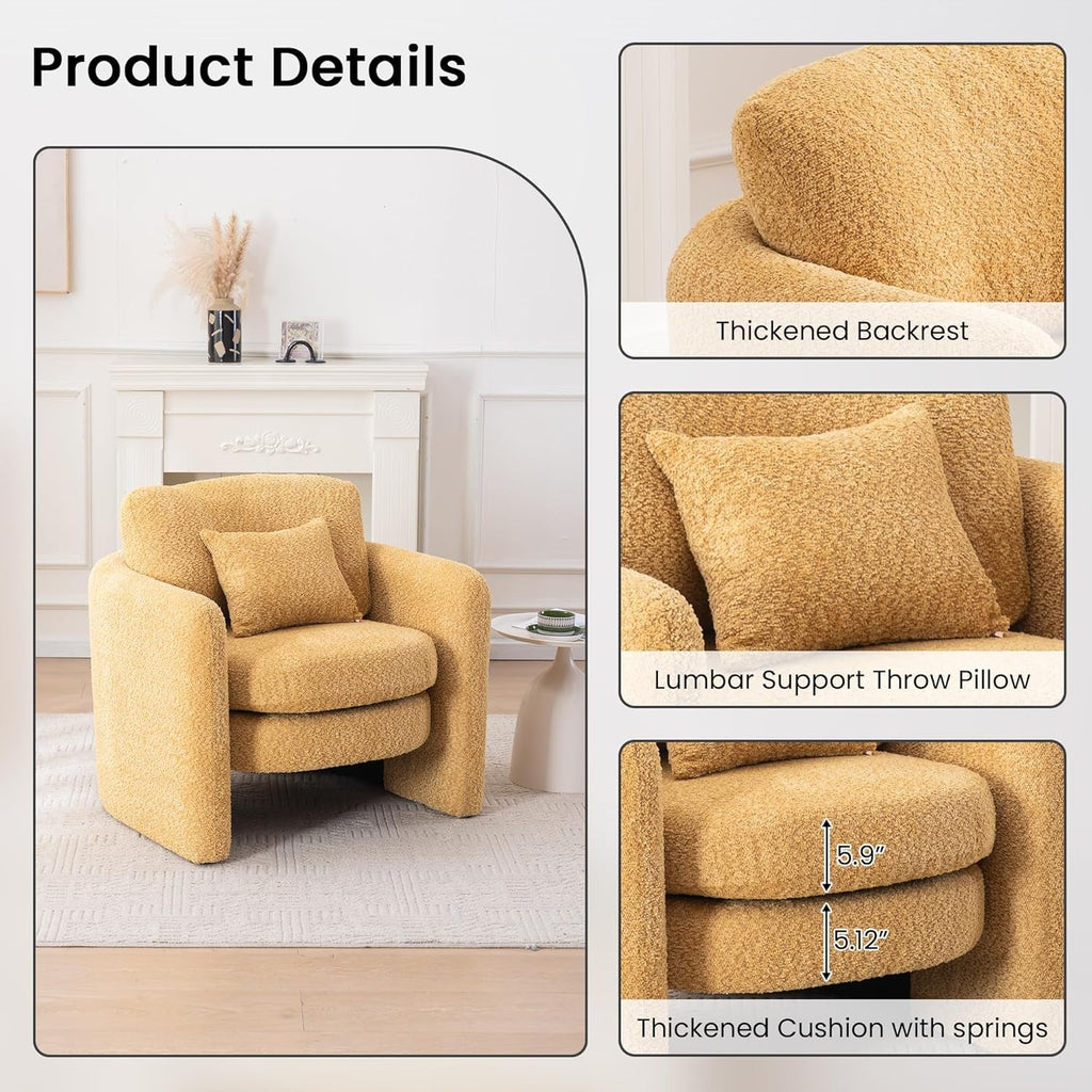 Oversized Accent Chair Yellow Chenille Armchair Living-3