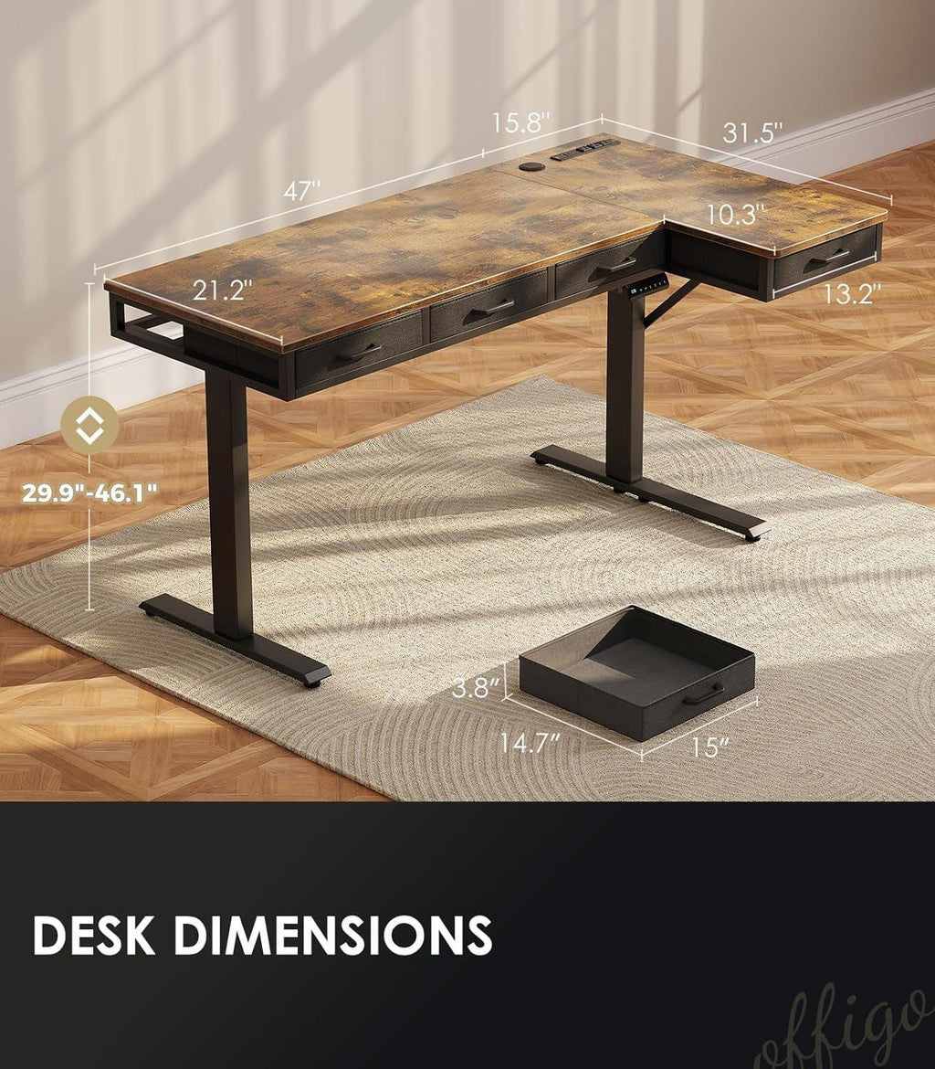 Sixty Three Inch L Shaped Electric Height Adjustable Desk Drawers-2