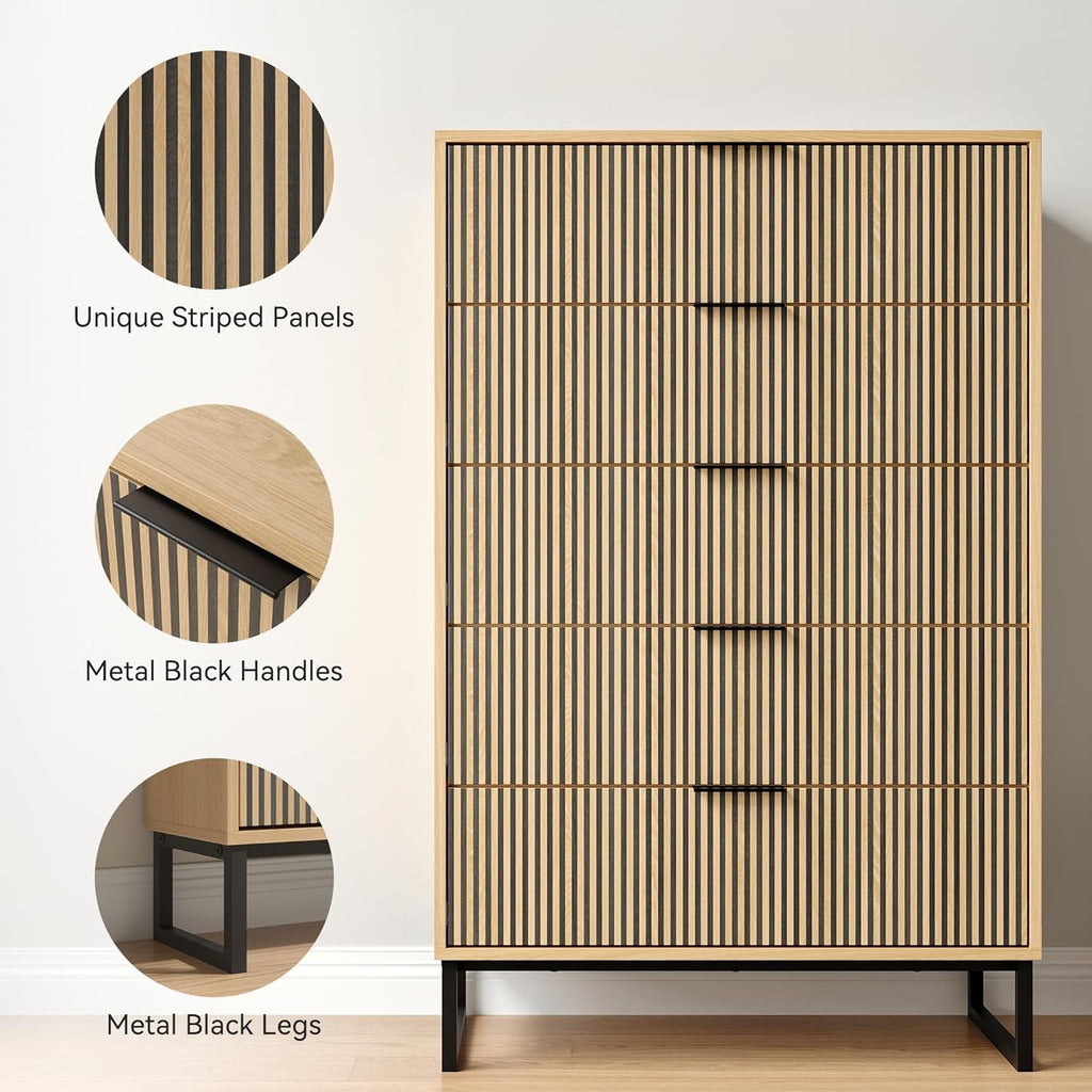 49.2 Inch Tall Five Drawer MatteNaturalFinish Dresser-3