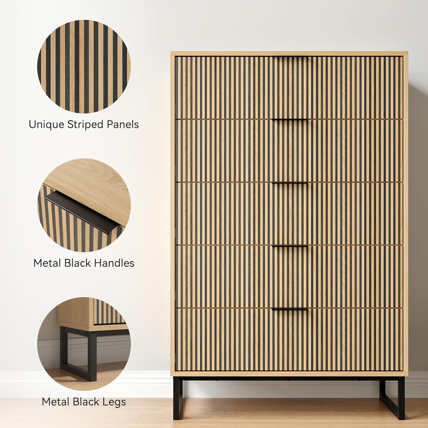 49.2 Inch Tall Five Drawer MatteNaturalFinish Dresser-3