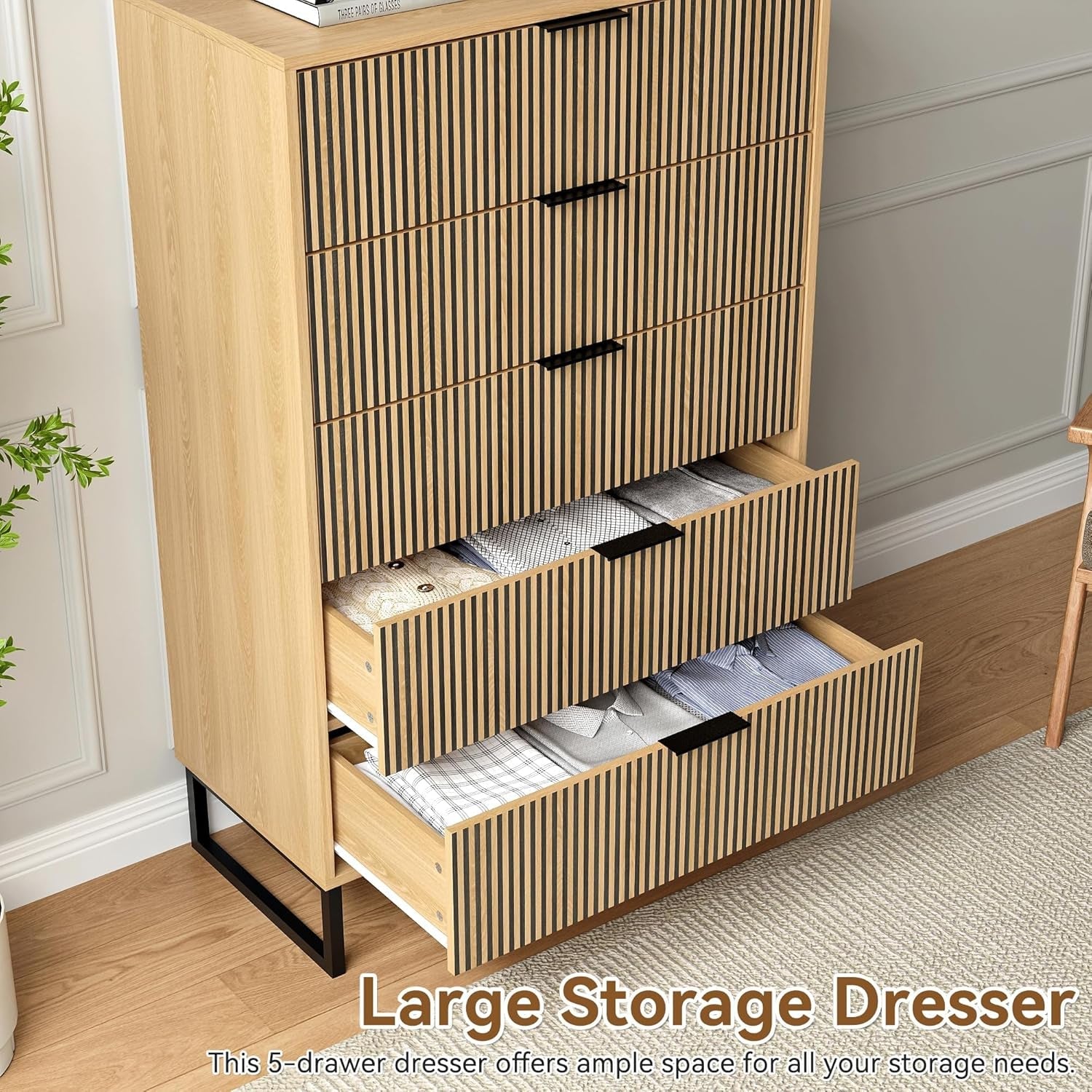 49.2 Inch Tall Five Drawer MatteNaturalFinish Dresser-2