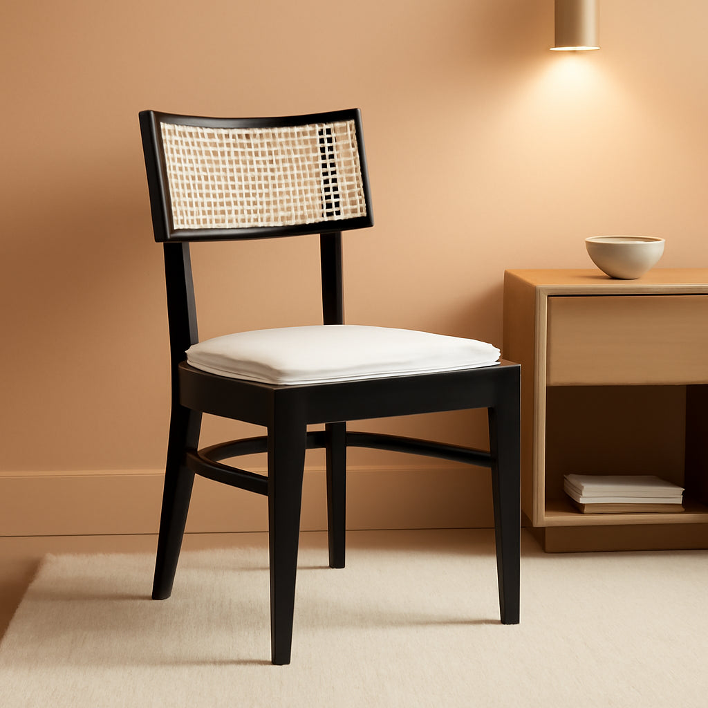 Galway Coastal Dining Chair Black Frame Cane Seat Cushion-0