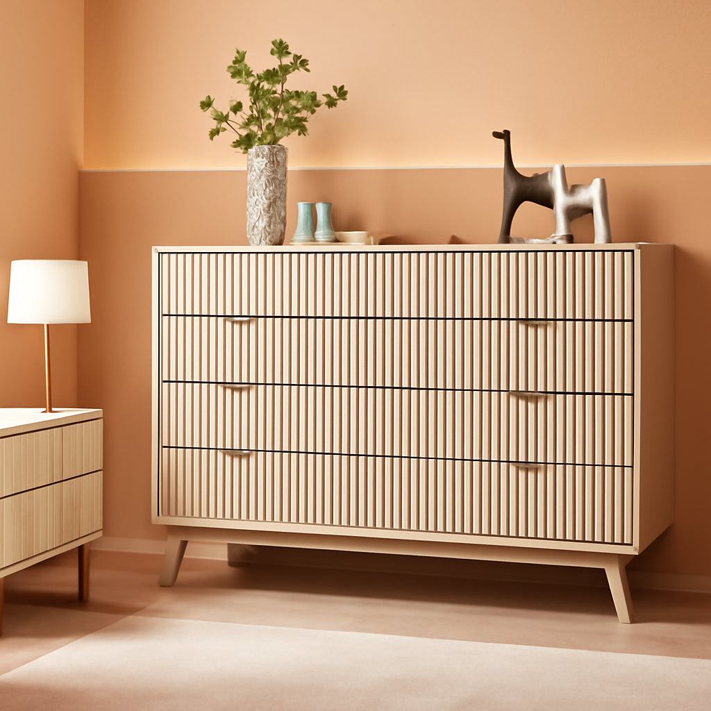 White Alder Fluted Dresser Nine Drawers Fifty Four Inch Wide-0