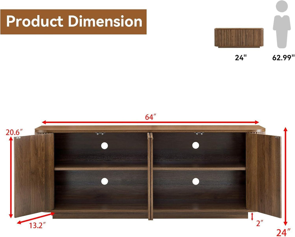 64 Inch Walnut Contemporary Buffet Sideboard Cabinet-1