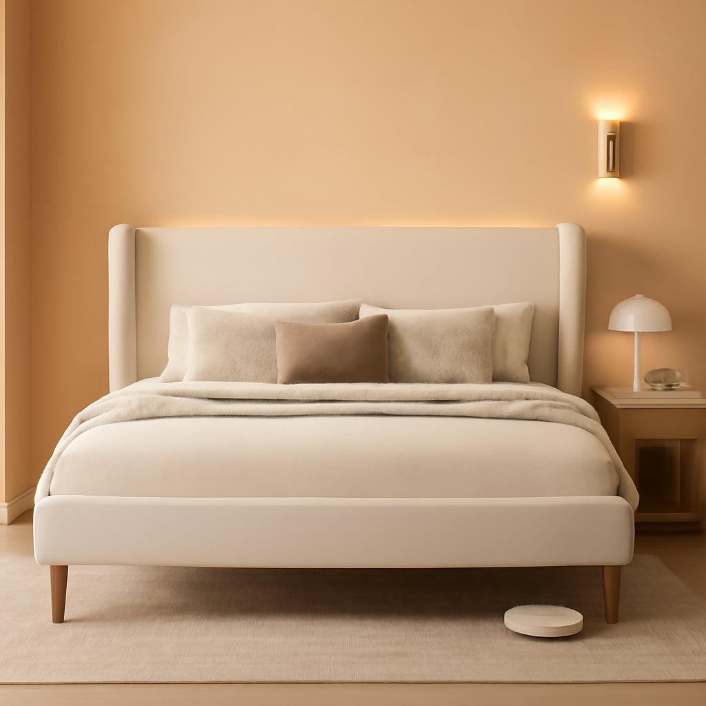 Queen Size Upholstered Bed Frame With LED Lights And USB-0