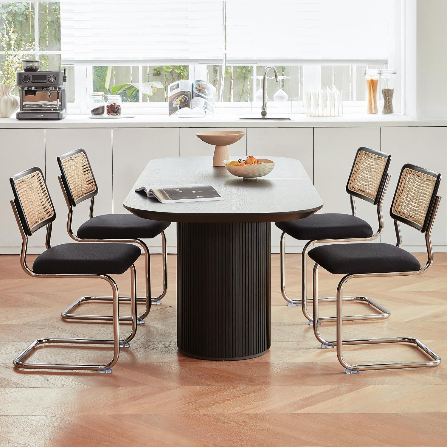 Black Chrome Rattan Midcentury Cesca Dining Chairs-2