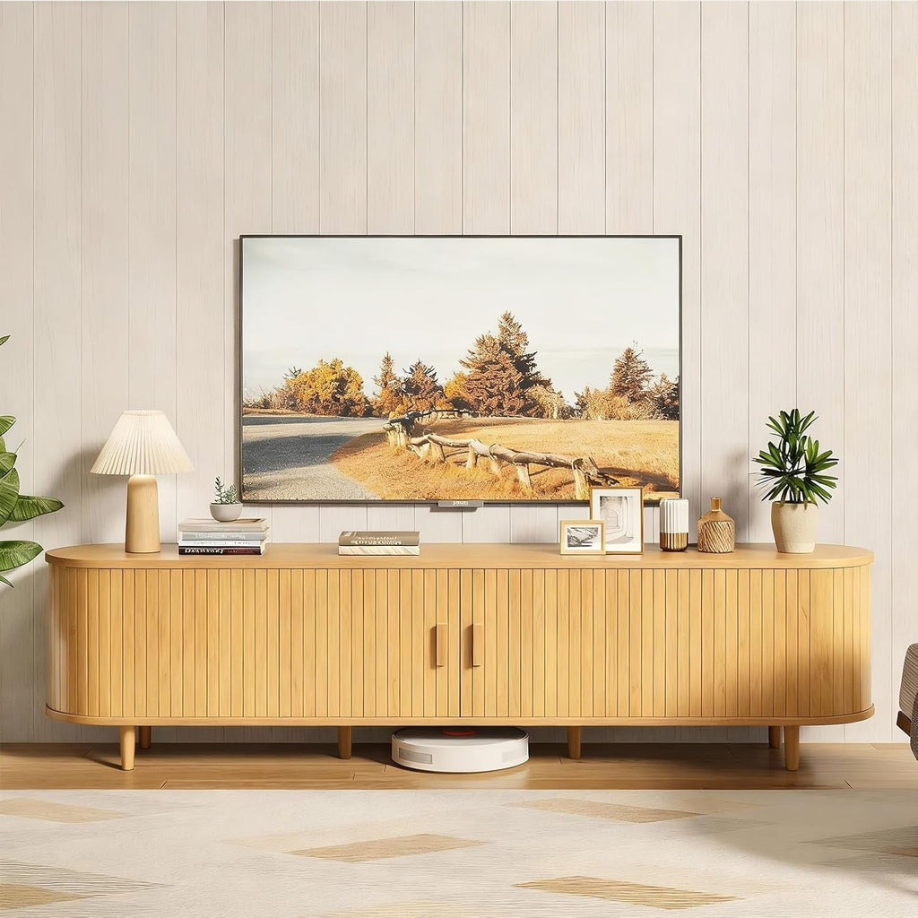 Oak Seventy Inch Entertainment Center With Adjustable Shelves-1