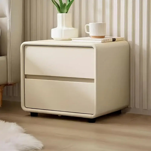 Bedside Table w/ Fabric Drawers - White-1