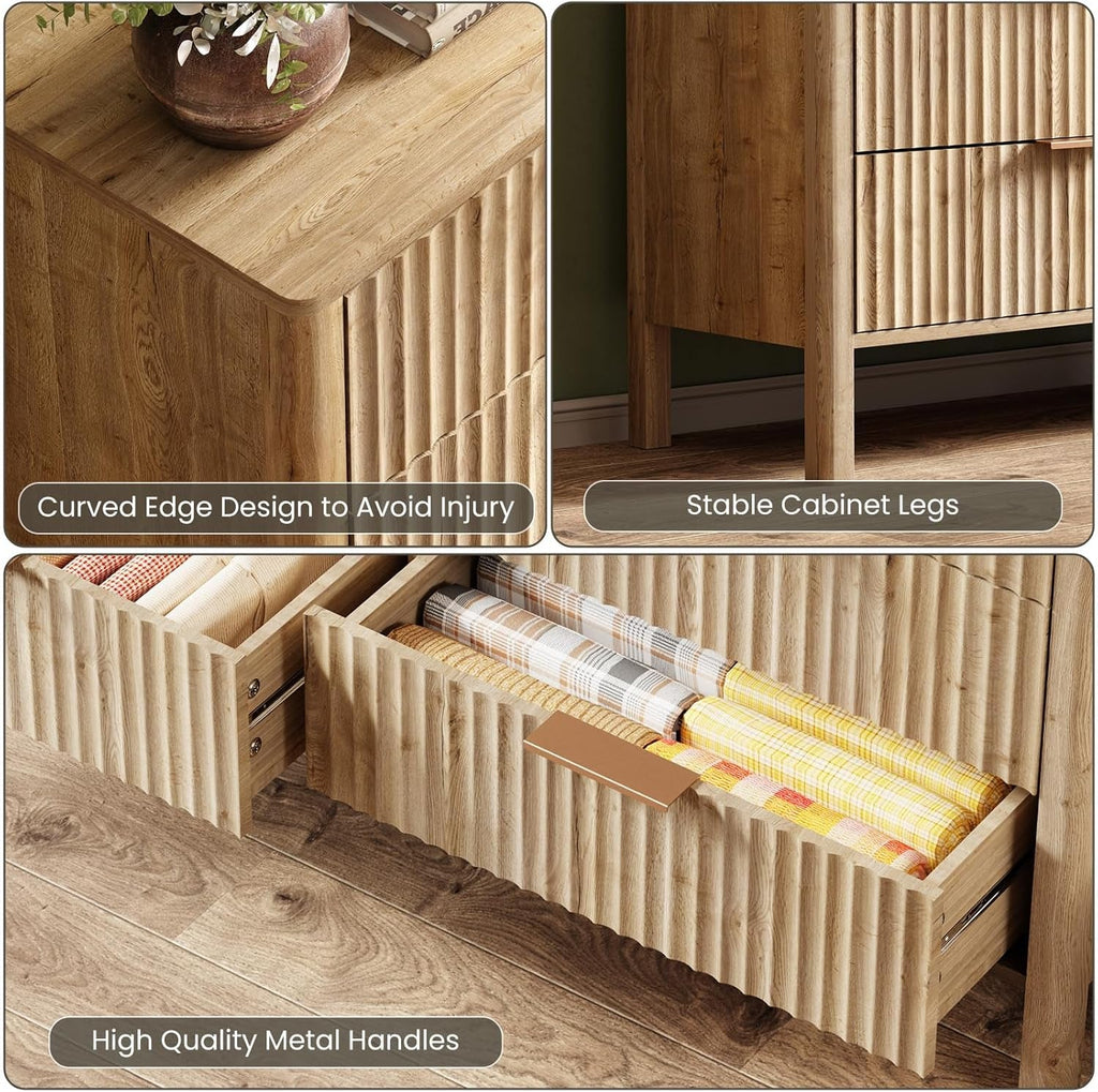 Solid Oak 55 Inch Wide Dresser With Six Drawers For Bedroom-4