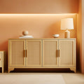 Natural Rattan Four Door Sideboard Cabinet Engineered Wood-0