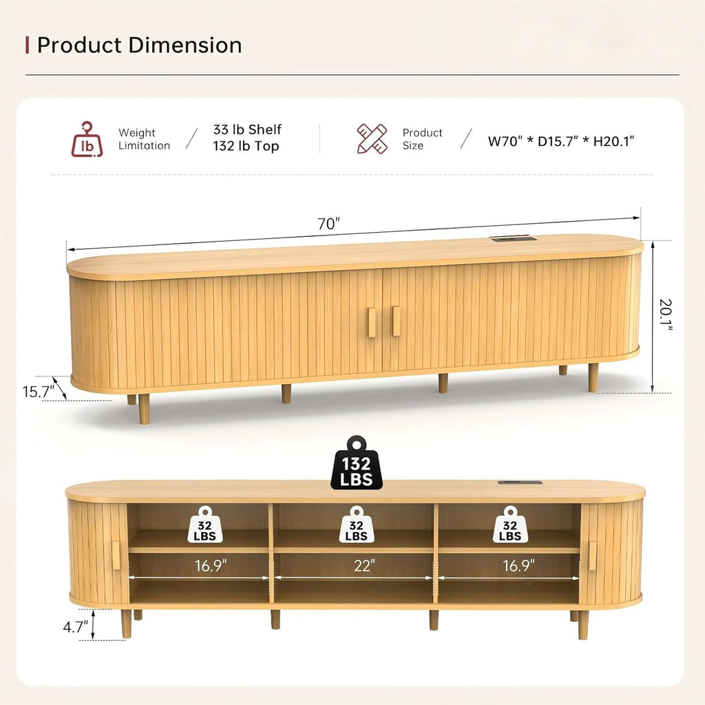 Oak Seventy Inch Entertainment Center With Adjustable Shelves-2
