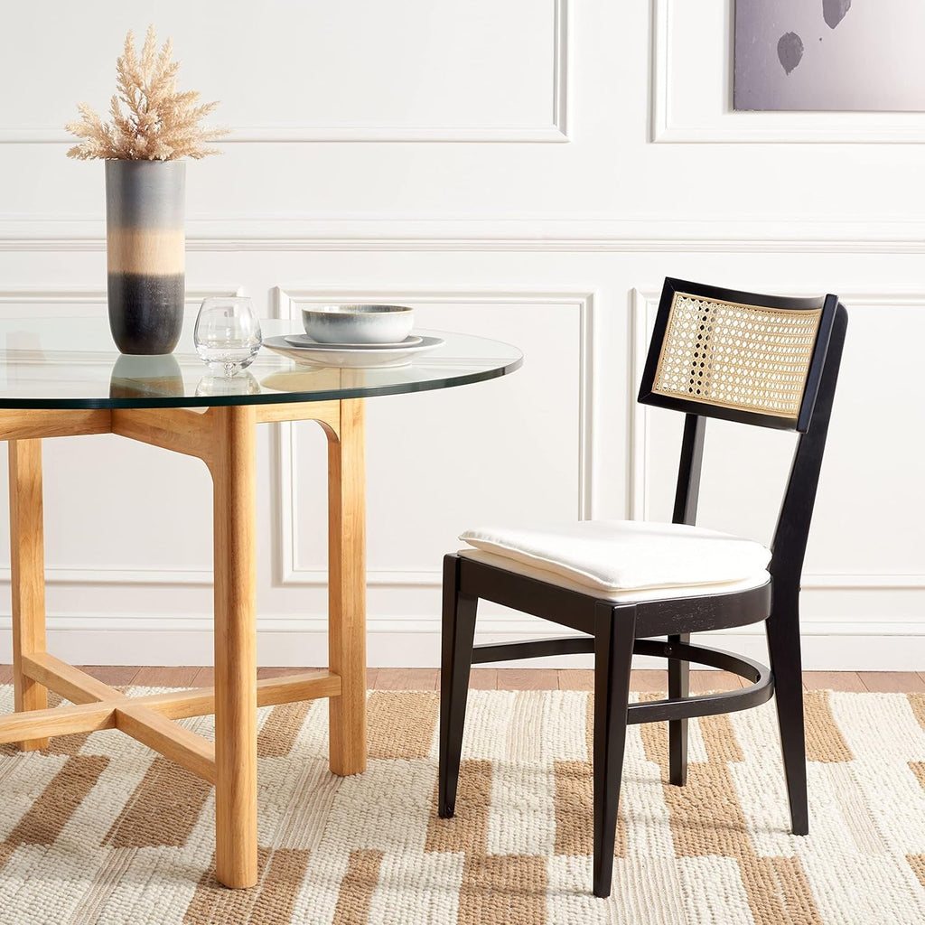 Galway Coastal Dining Chair Black Frame Cane Seat Cushion-1