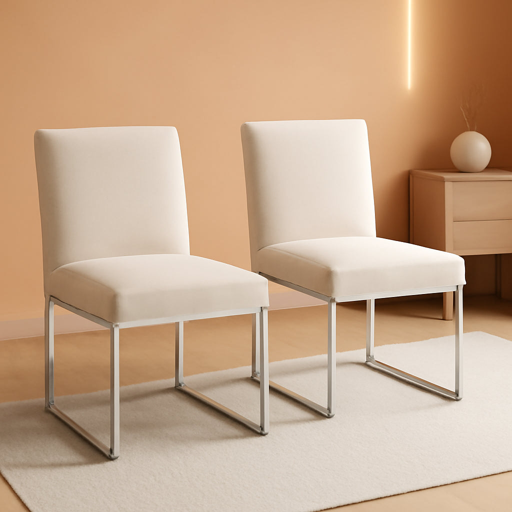 Cream Upholstered Modern Dining Chairs Mid Century SetOf2-0