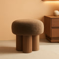 Compact Round Footstool Ottoman Brown Teddy Fabric-0