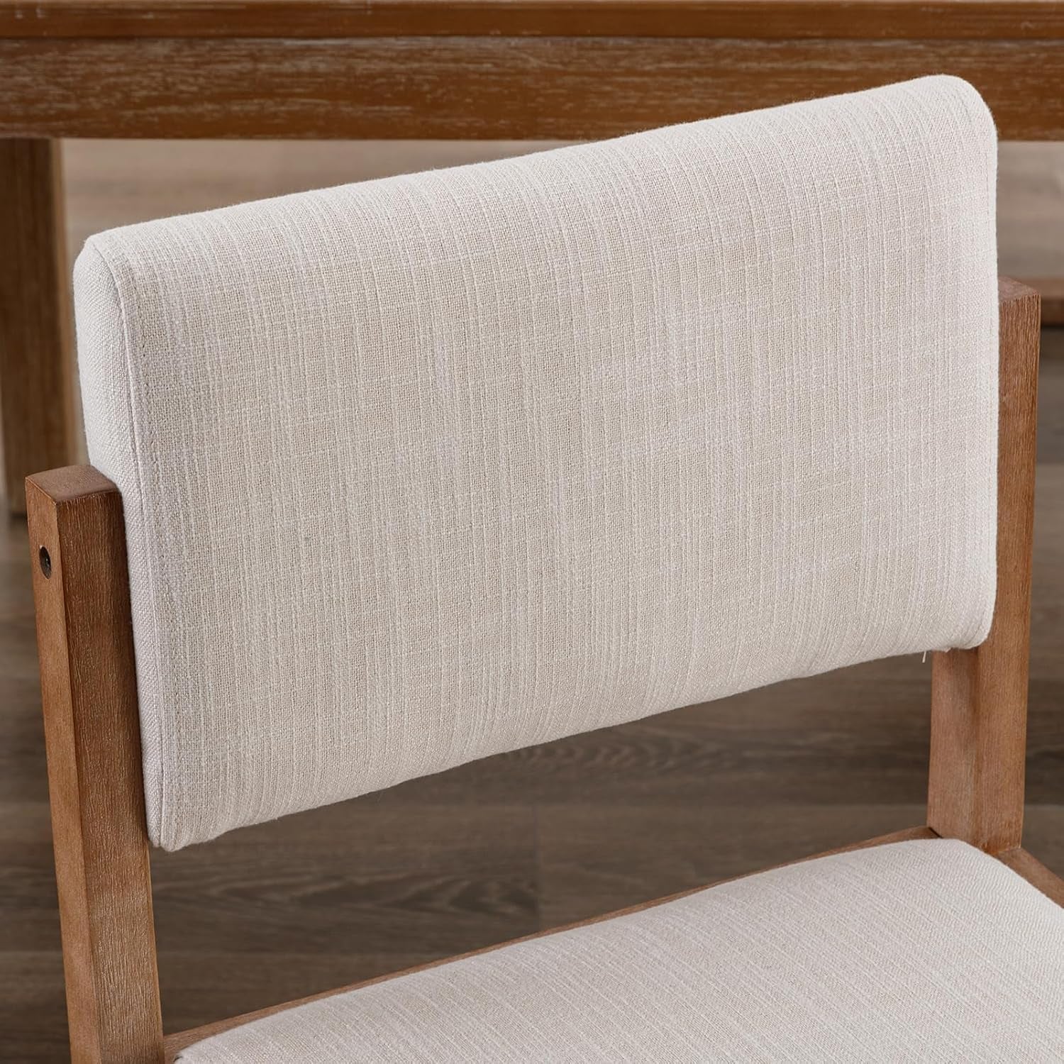 Beige Linen Upholstered Dining Chairs Midcentury Pair-4