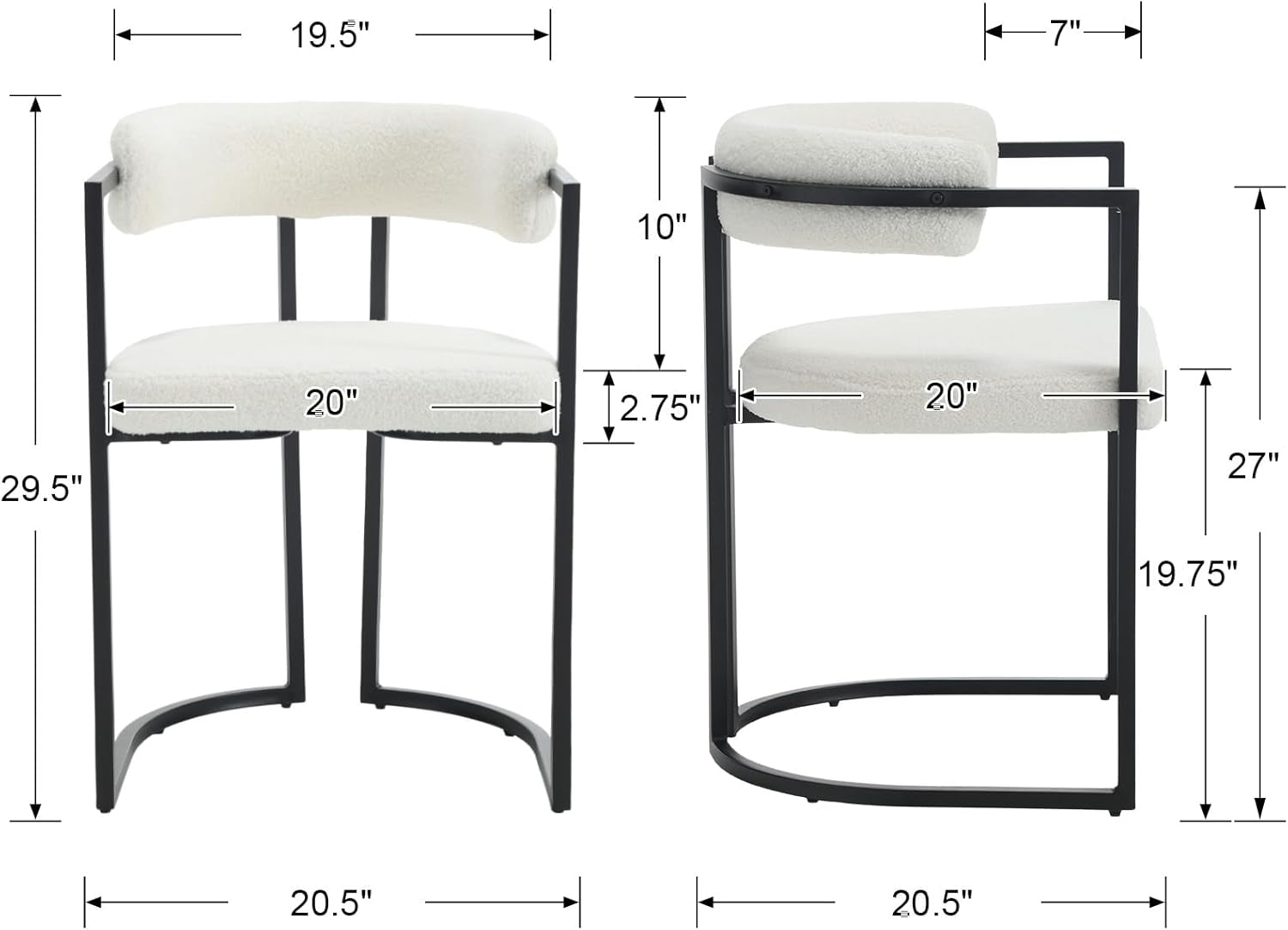 White Sherpa Upholstered Barrel Dining Chairs Pair-1