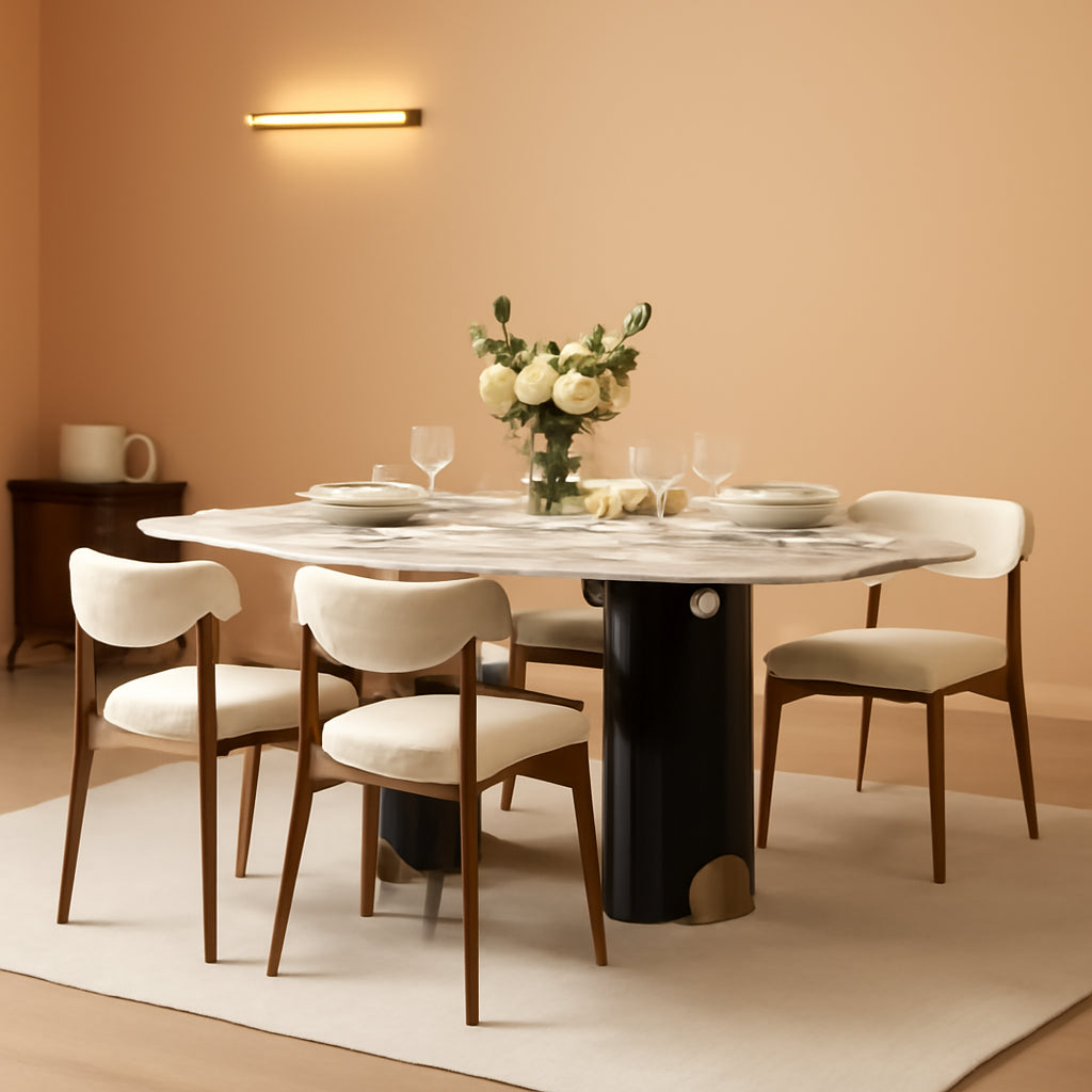 Beige Upholstered Mid Century Modern Dining Chairs