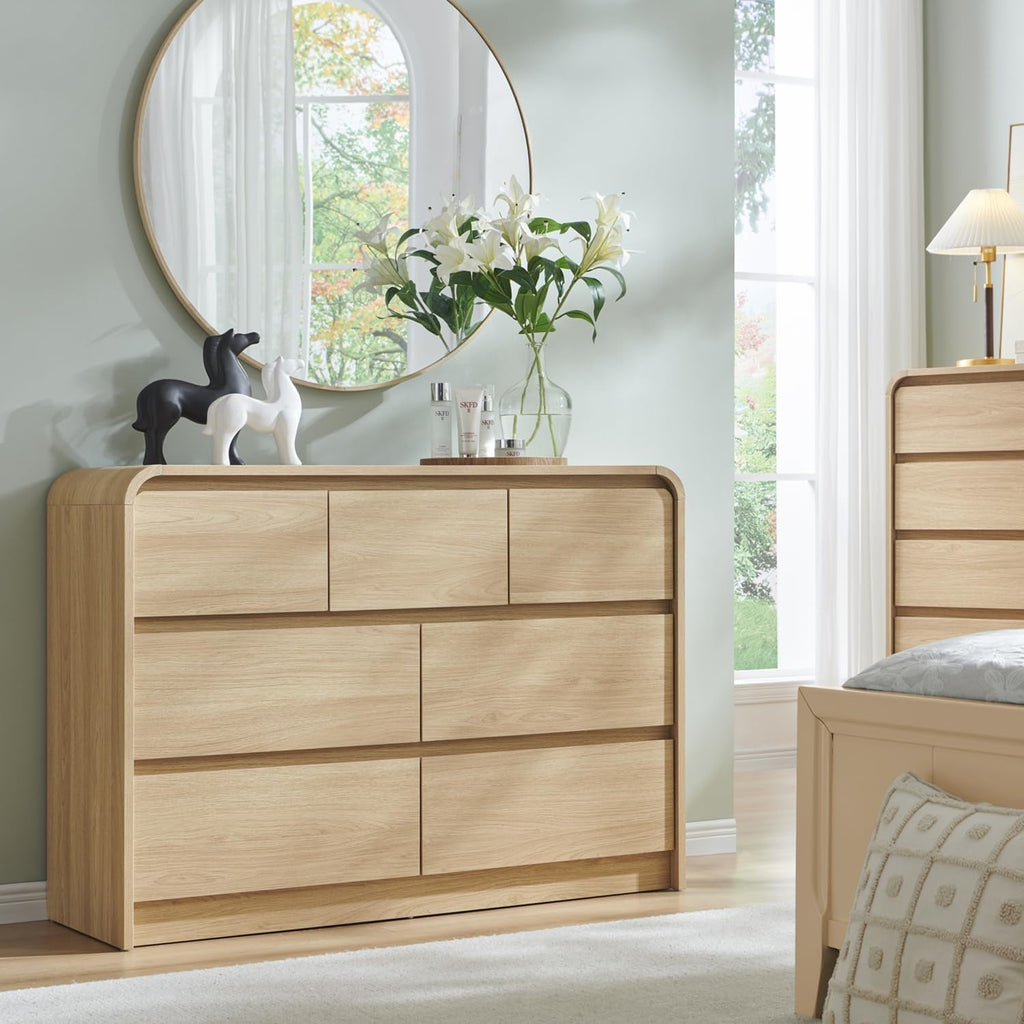 Contemporary Oak Seven Drawer Dresser With Textured Surface-2