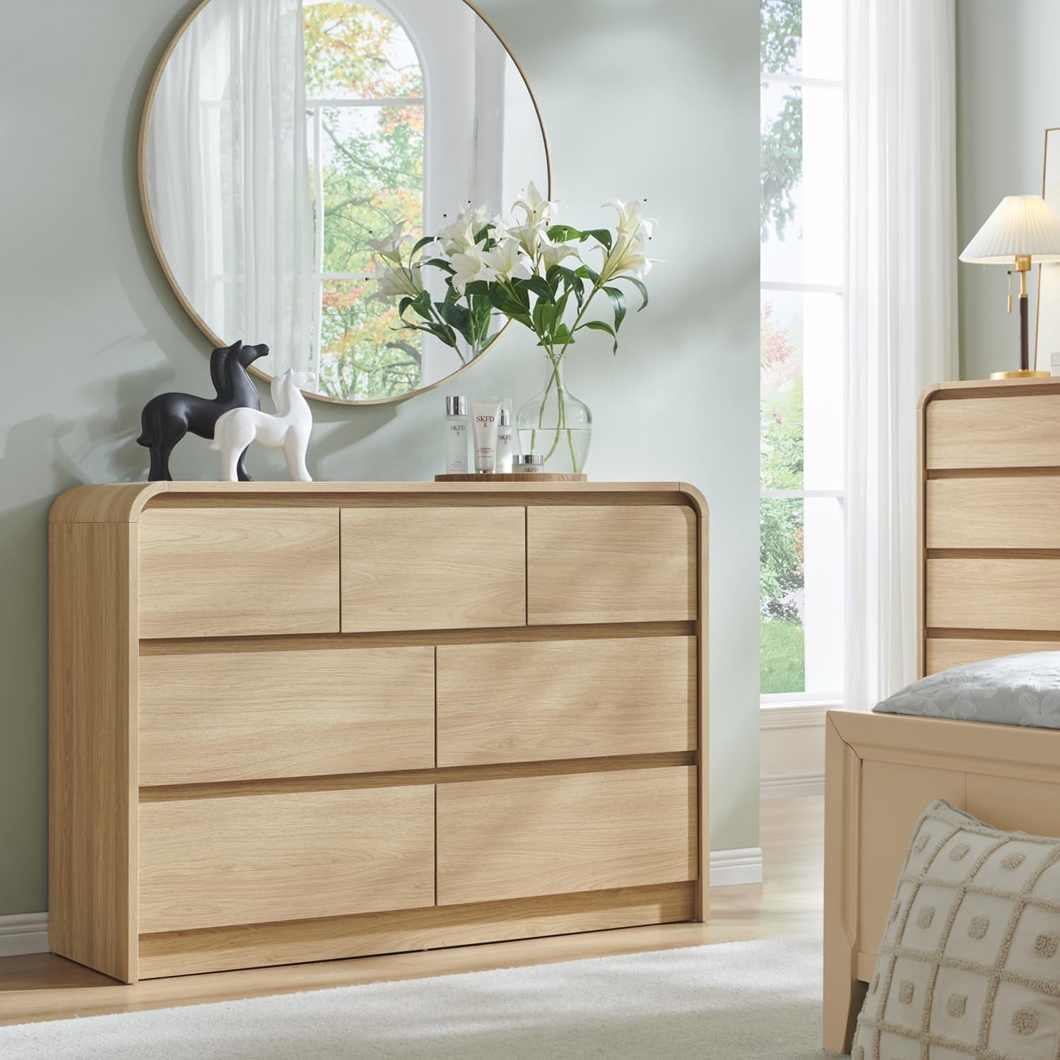 Contemporary Oak Seven Drawer Dresser With Textured Surface-2