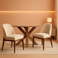 Beige Upholstered Dining Chairs With SolidWood Legs-0