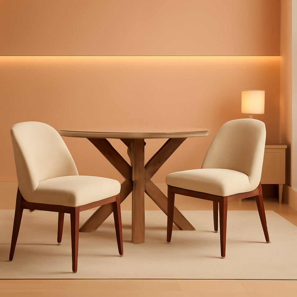 Beige Upholstered Dining Chairs With SolidWood Legs-0