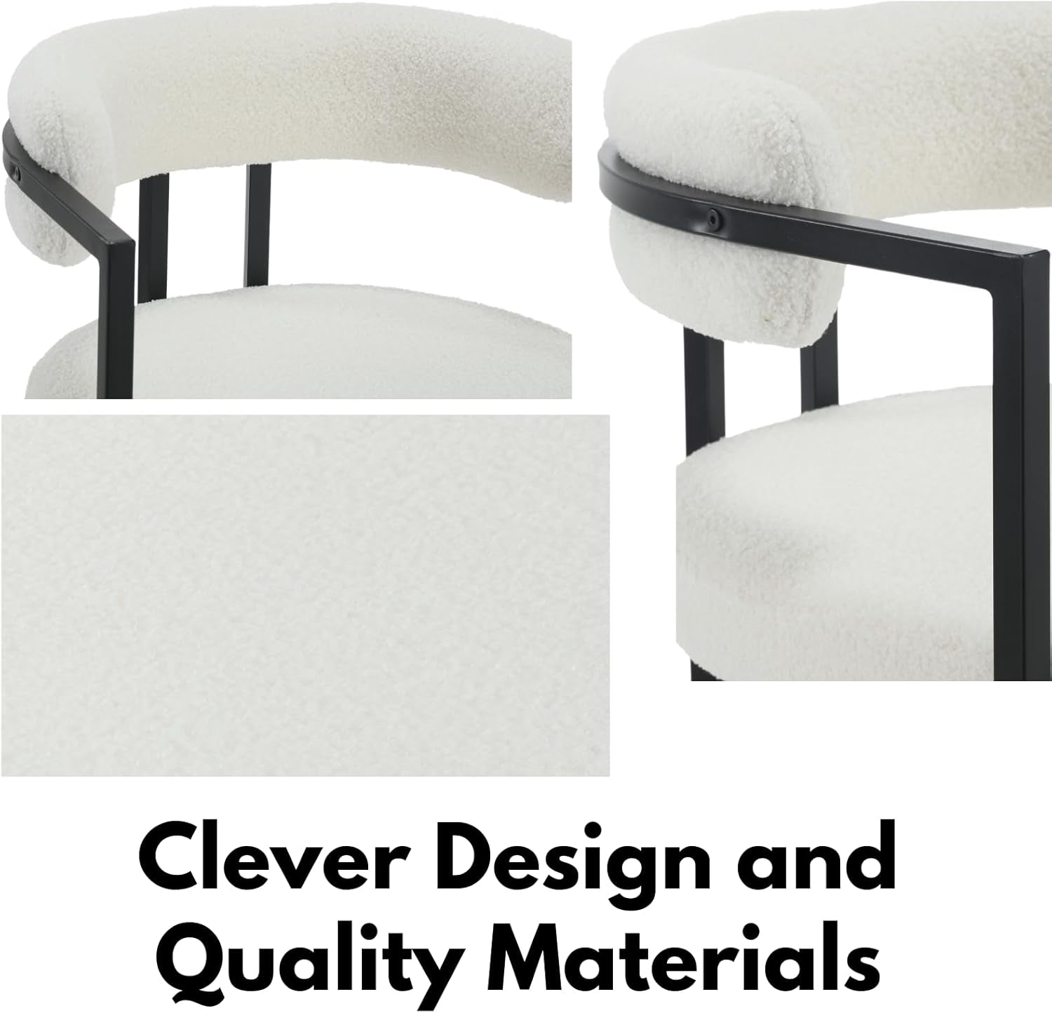 White Sherpa Upholstered Barrel Dining Chairs Pair-4