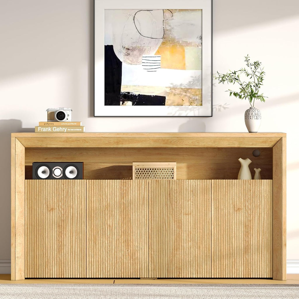 PremiumQuality Oak TV Entertainment Center With LEDs-4