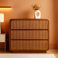 Walnut Fluted Three Drawer Dresser 31 Inch Wide Storage-0