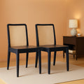 Dining Chairs Set Of 2 Black Natural Rattan Back For Dining Room-0