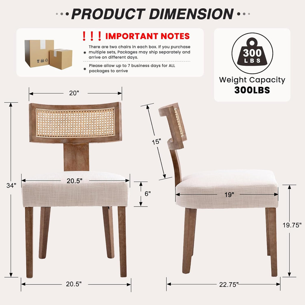 Beige Mid Century Rattan Dining Chairs Upholstered-1