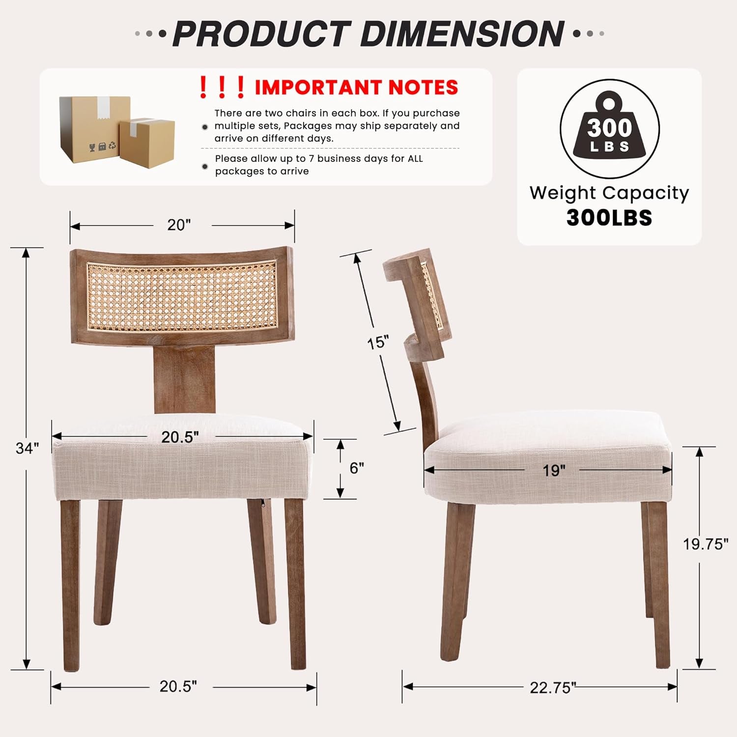 Beige Mid Century Rattan Dining Chairs Upholstered-1