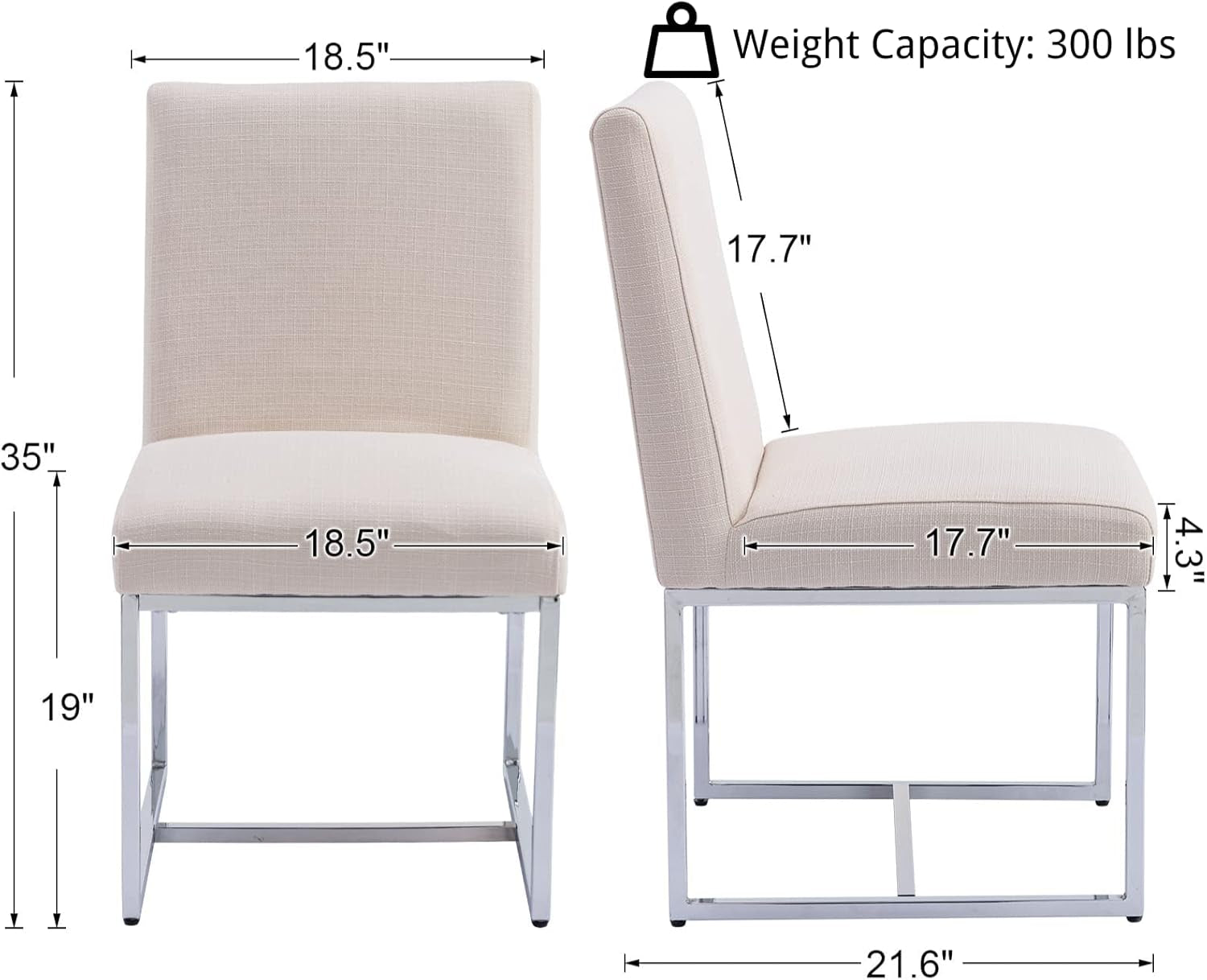 Cream Upholstered Modern Dining Chairs Mid Century SetOf2-2