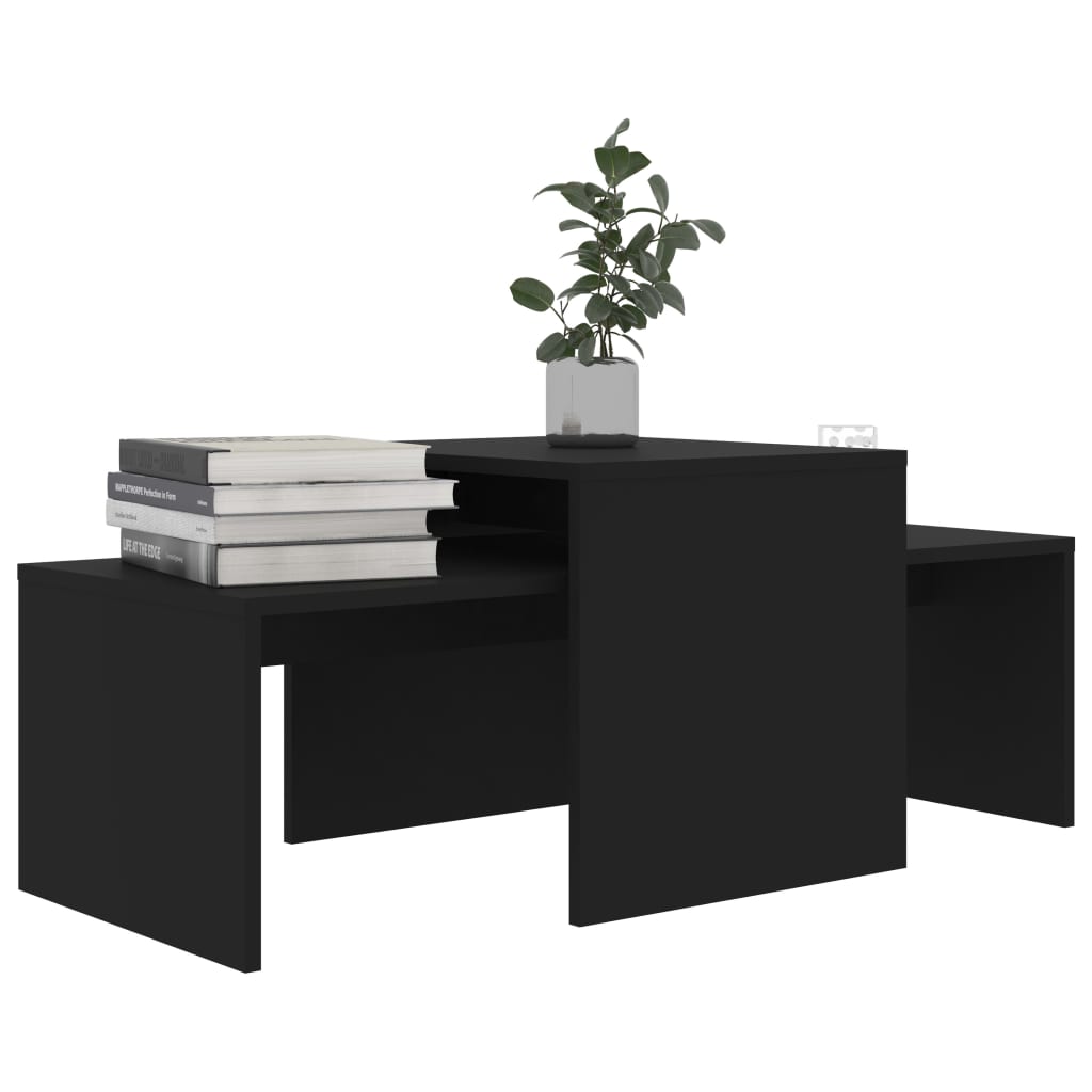 NNEVL Coffee Table Set Black 100x48x40 cm Chipboard-2