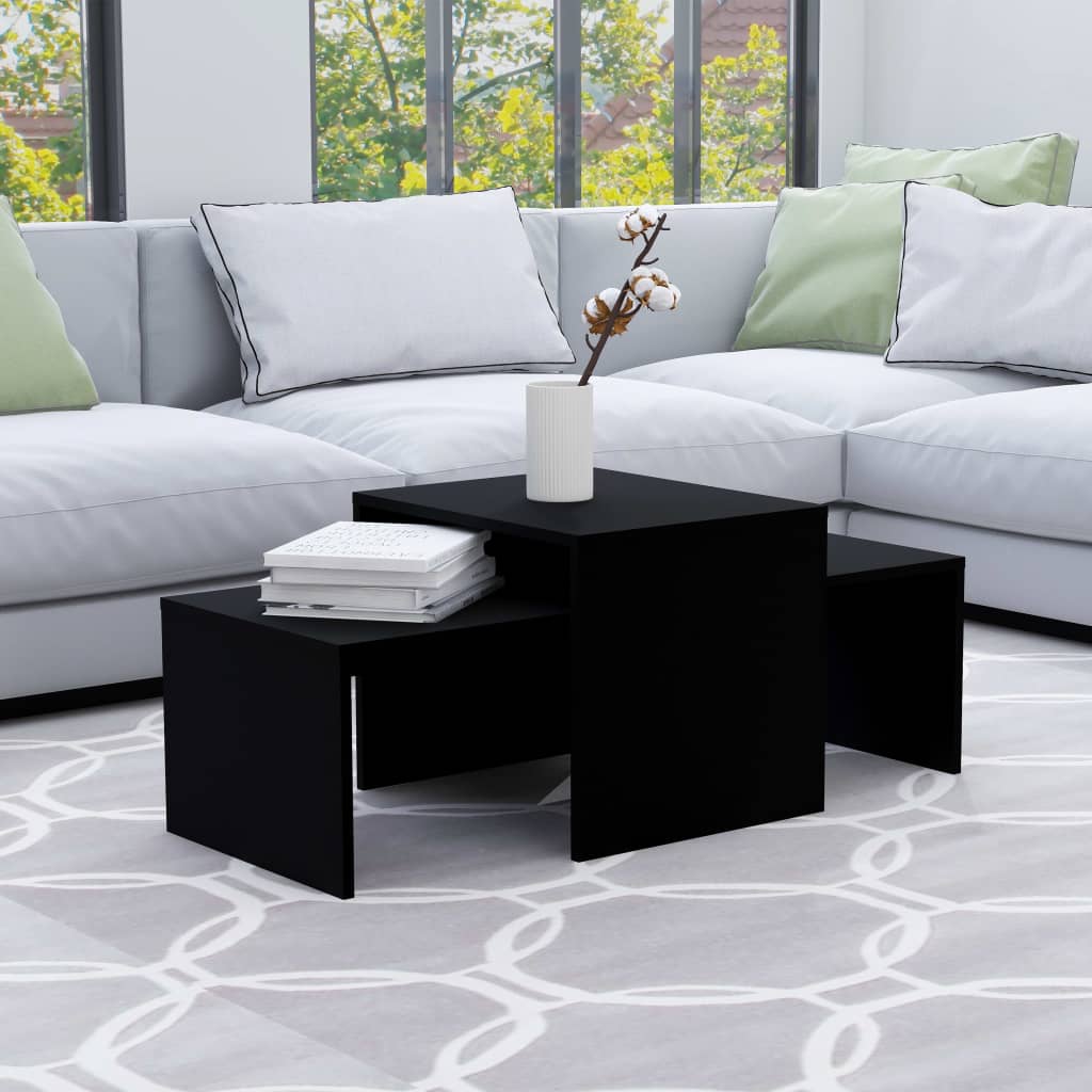 NNEVL Coffee Table Set Black 100x48x40 cm Chipboard-0