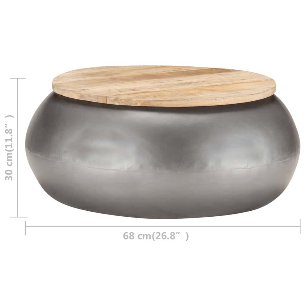 NNEVL Coffee Table Grey 68x68x30 cm Solid Mango Wood-4