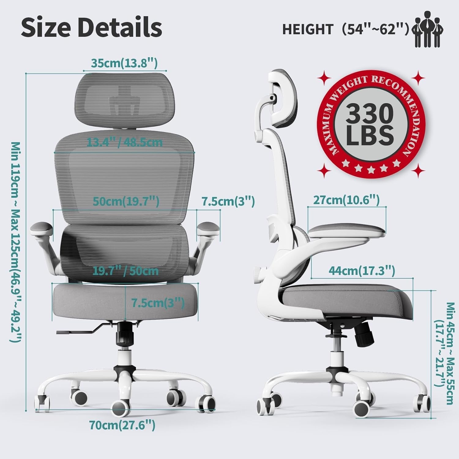 Ergonomic Office Chair Height Adjustable White Backrest-1