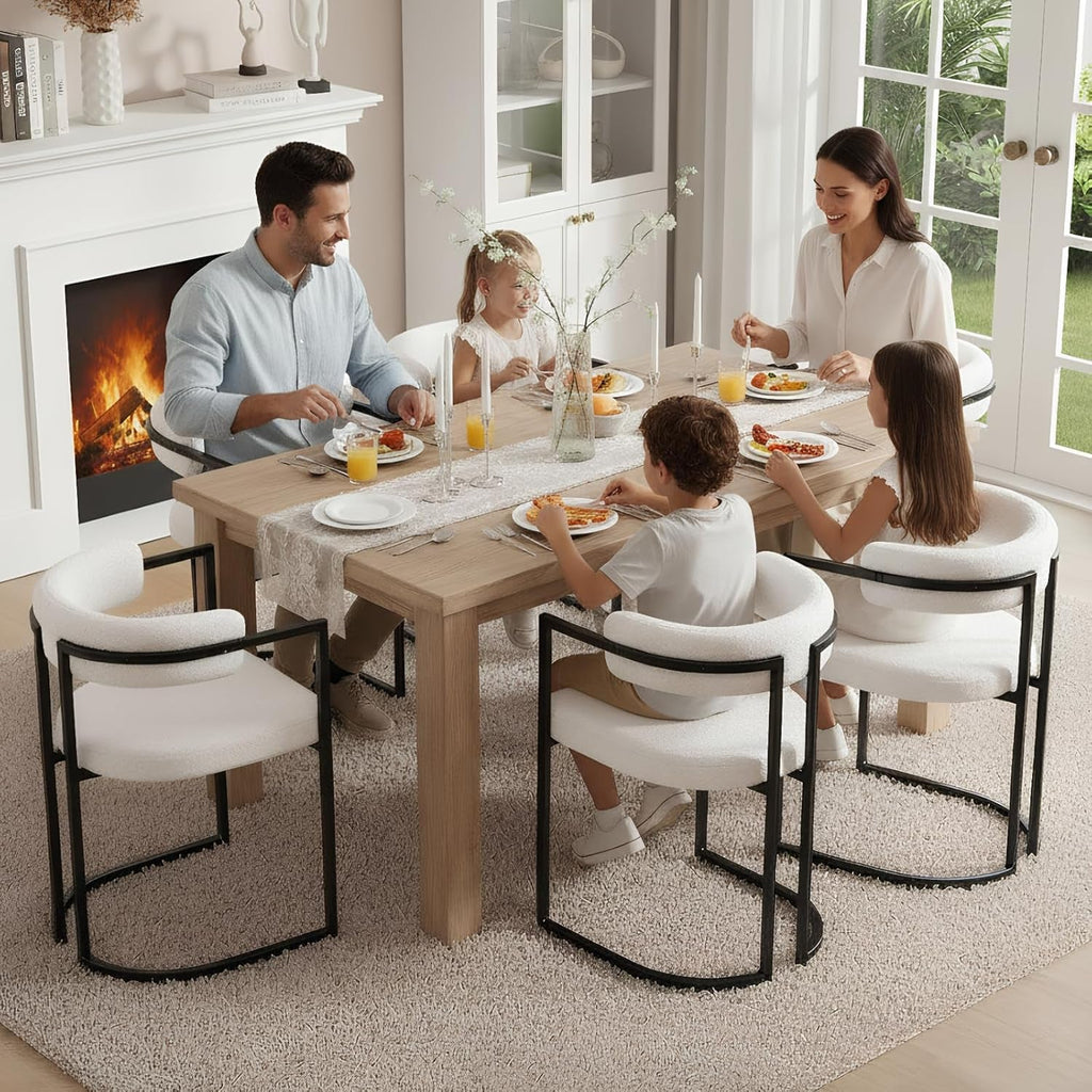 White Sherpa Upholstered Barrel Dining Chairs Pair-2